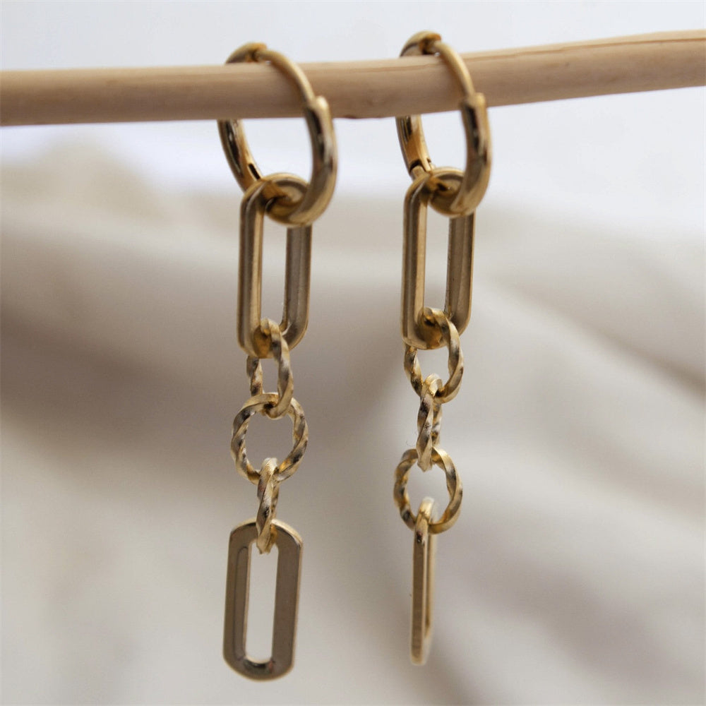 Fashion 18K Gold Plated 316L Steel Link Chain Dangle Hoop Earrings