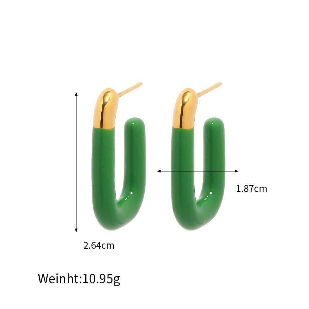 Summer Bright Colorful Statement 18k Gold Plated S925 Silver Enamel Hoop Earrings