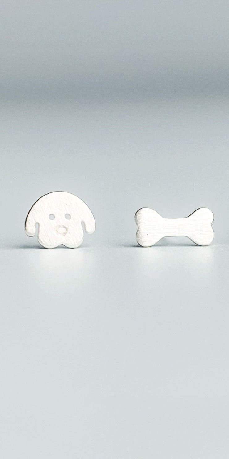 Cute Animal Dog and Bone Design 18K Gold Plated 925 Sterling Silver Kids Stud Earrings