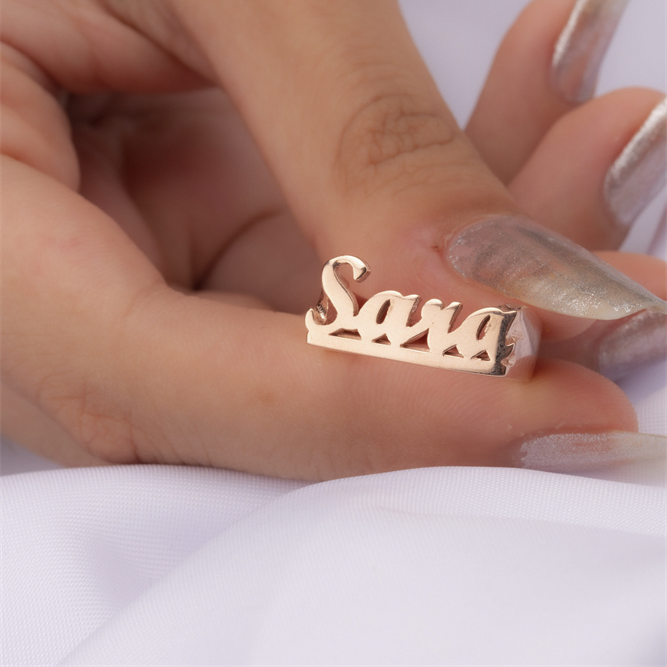 Stainless Steel Personalized Cursive Font Name Ring