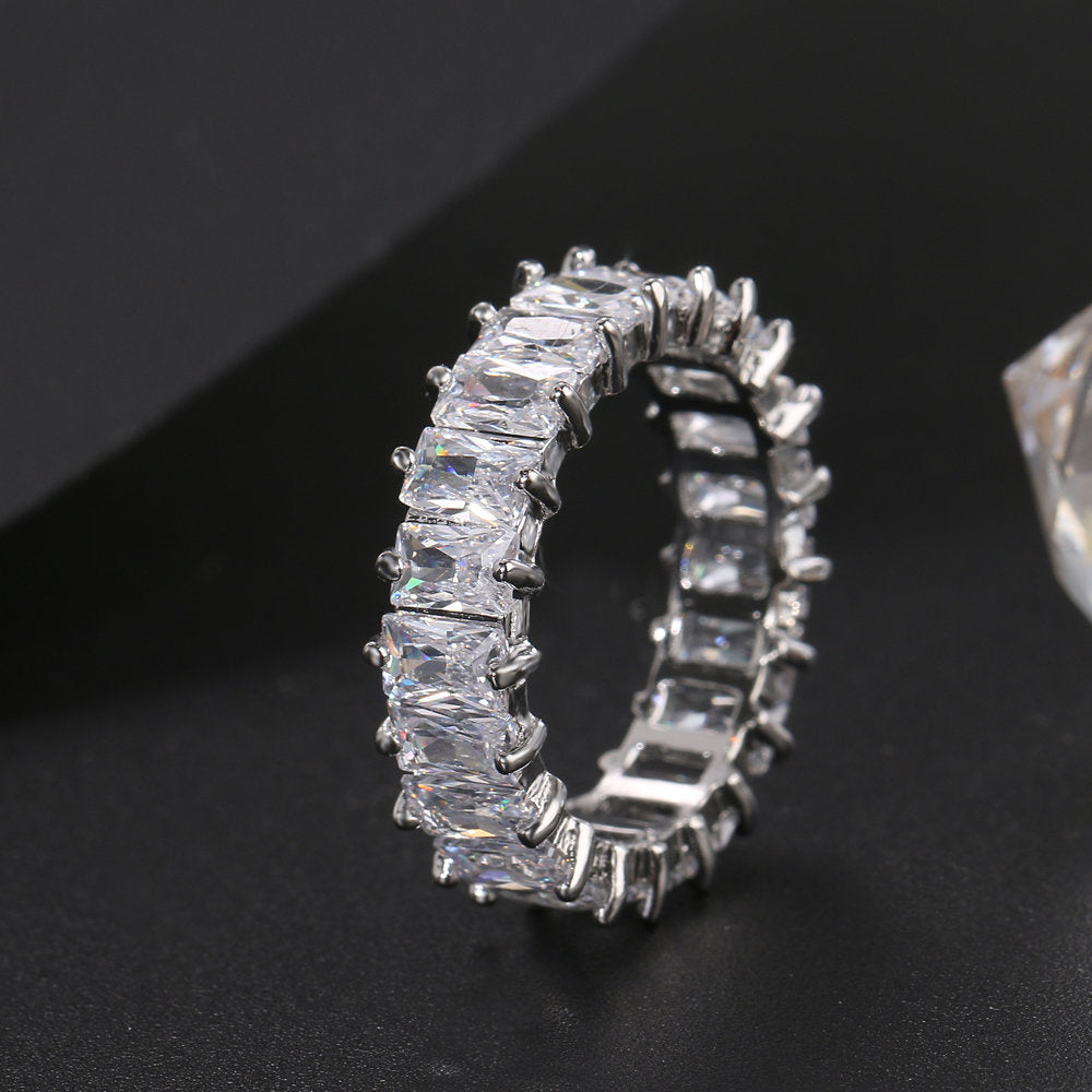 Luxury Female White Crystal Stone Irregular Stylish 316L Steel Ring