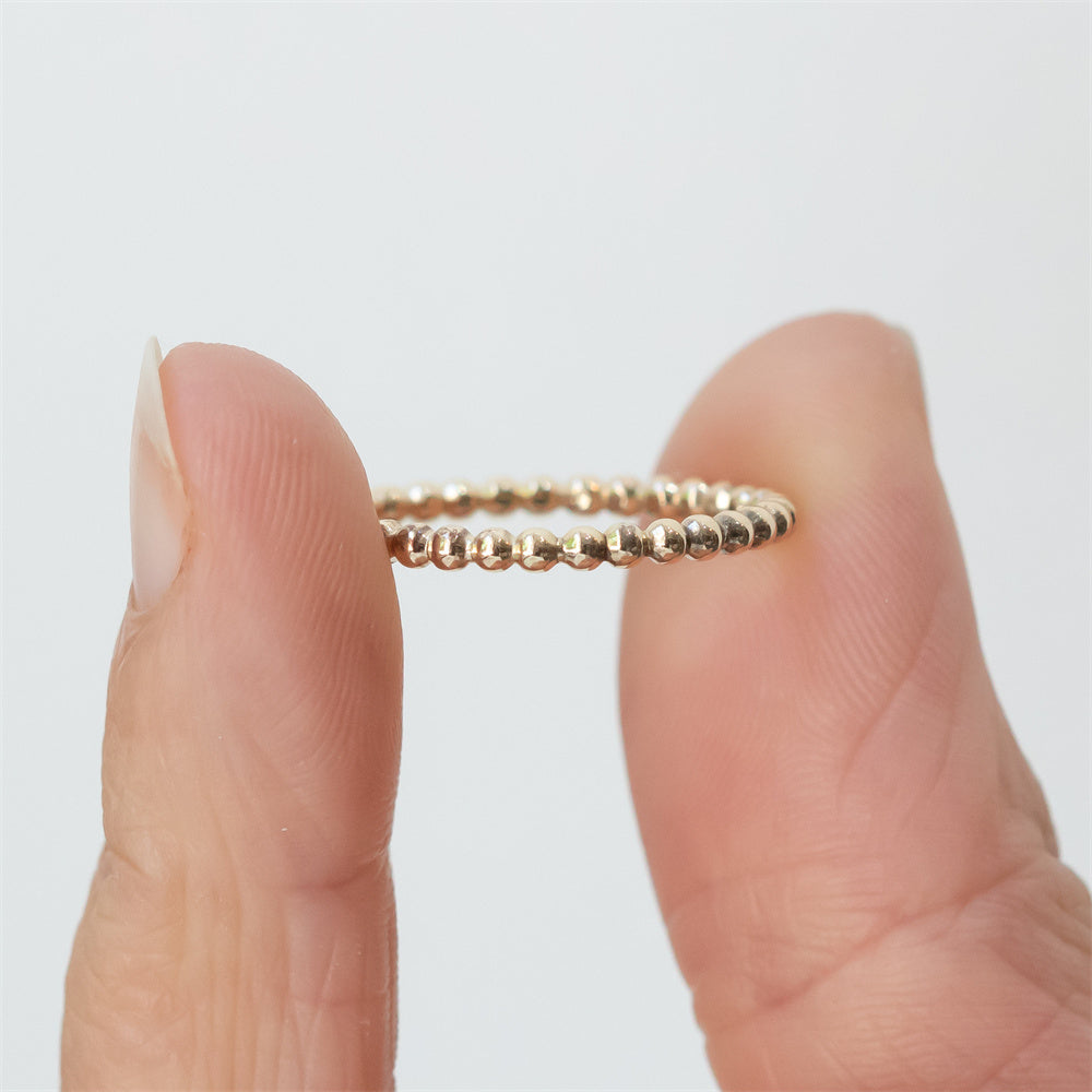 Minimalist 925 Sterling Silver Gold Beaded Thin Wedding Bridal Ring