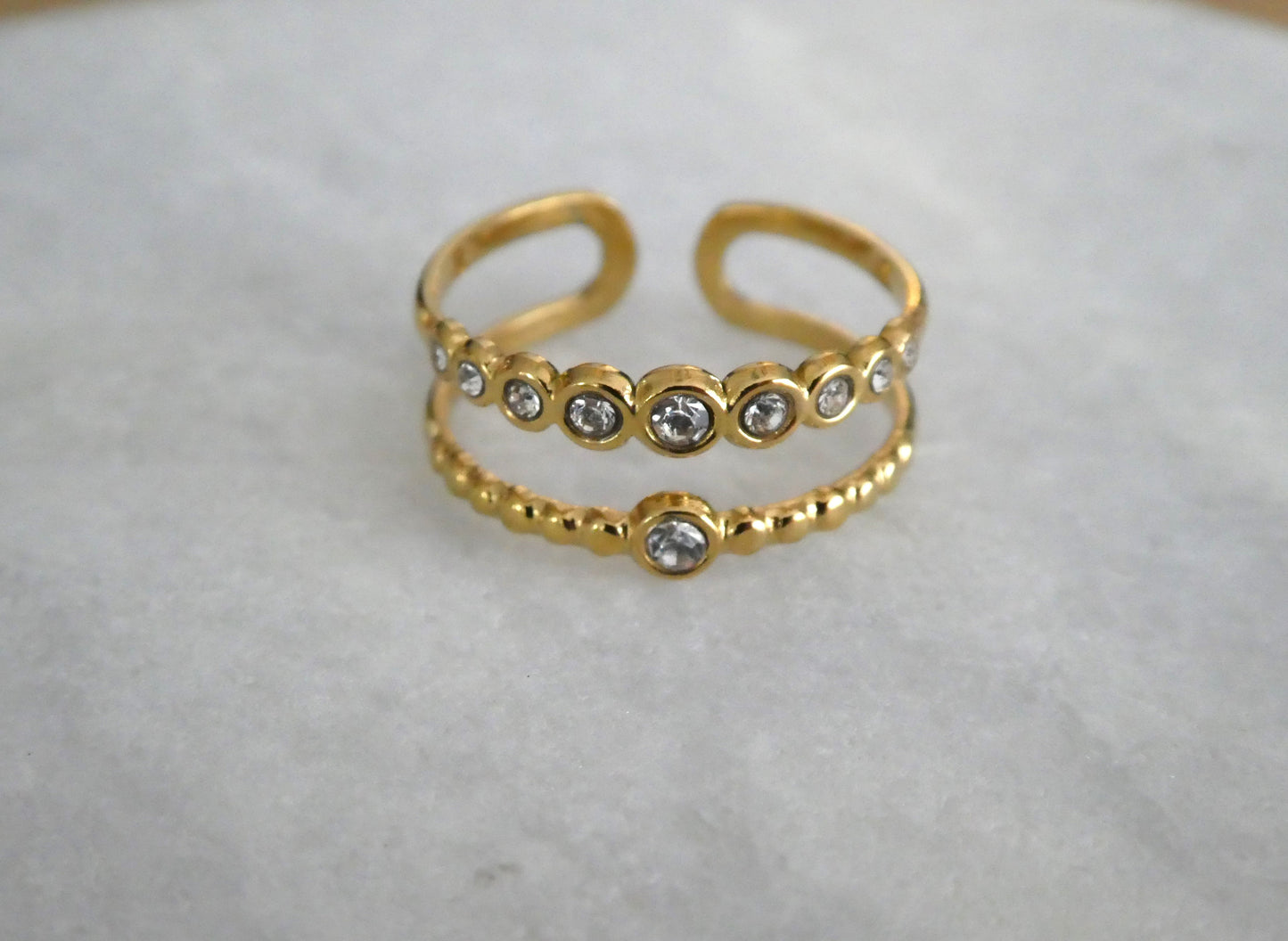 Luxury 3 Designs Resizeable Rhinestone Gold Stainless Steel Ring For Women