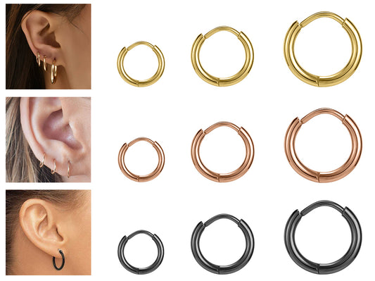 1 Pair 6mm 8mm 10mm Dia Circle 4 Colors Unisex Stainless Steel Hoop Huggie Earrings