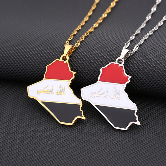 Gold Plated Stainless Steel Republic of Iraq Map Pendant Necklace
