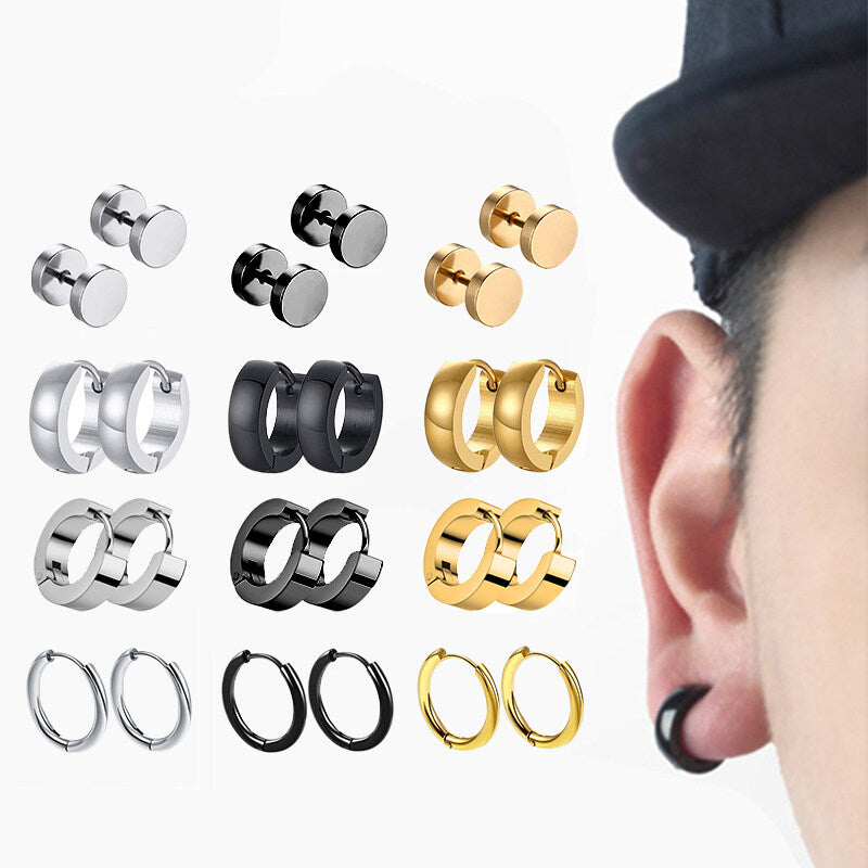 12pairs Unisex Punk 316L Stainless Steel Multi Colors Huggie Earrings