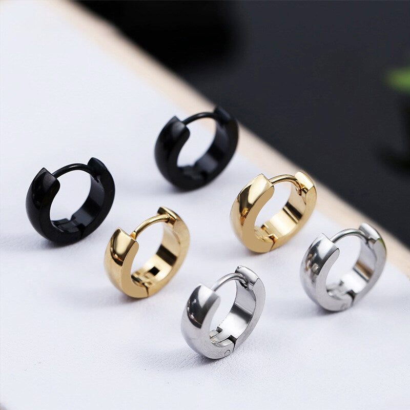 12pairs Unisex Punk 316L Stainless Steel Multi Colors Huggie Earrings