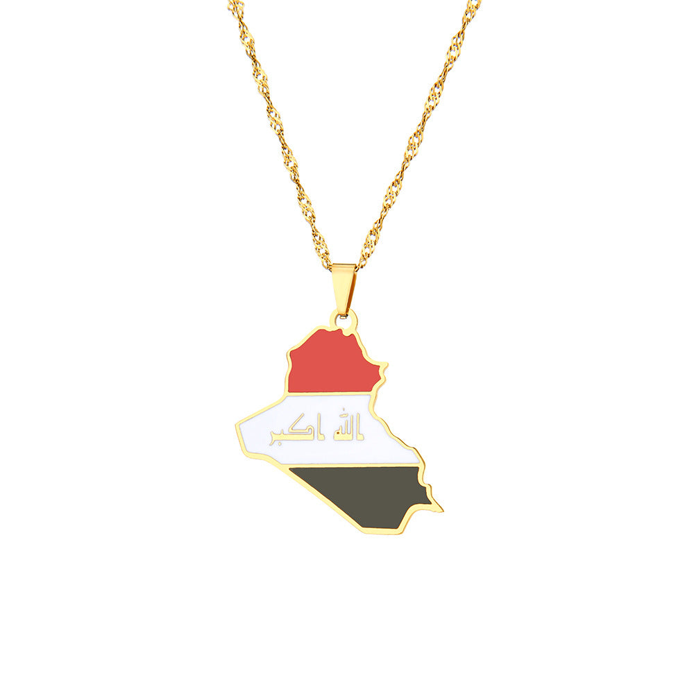 Gold Plated Stainless Steel Republic of Iraq Map Pendant Necklace
