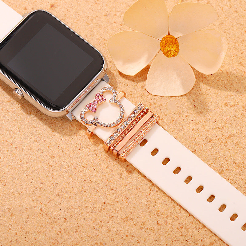 5pcs Cute Disney Mickey Mouse Rhinestone Dainty Charms Set For Silicone Watchband