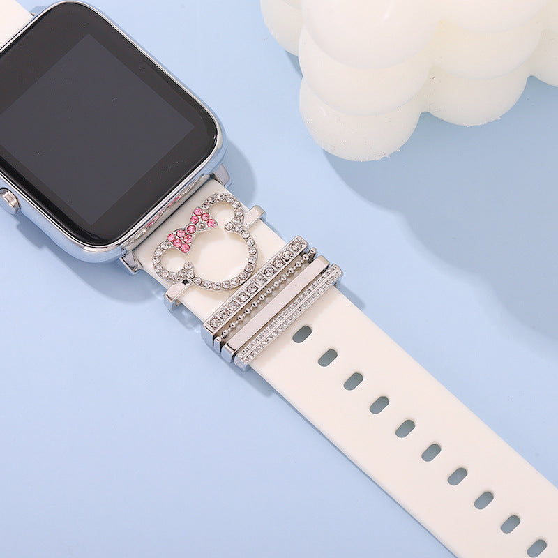 5pcs Cute Disney Mickey Mouse Rhinestone Dainty Charms Set For Silicone Watchband