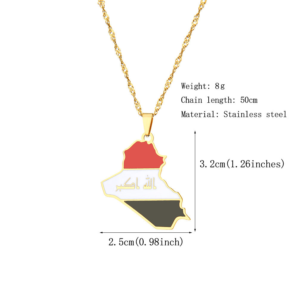 Gold Plated Stainless Steel Republic of Iraq Map Pendant Necklace