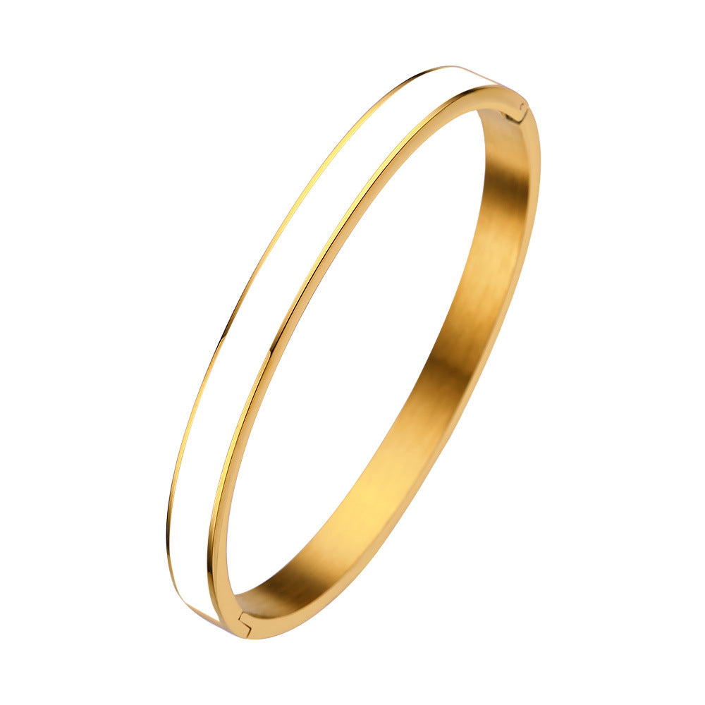 Multi Colors Enamel Gold Stainless Steel 6mm Width Women Jewelry Bangle Bracelet
