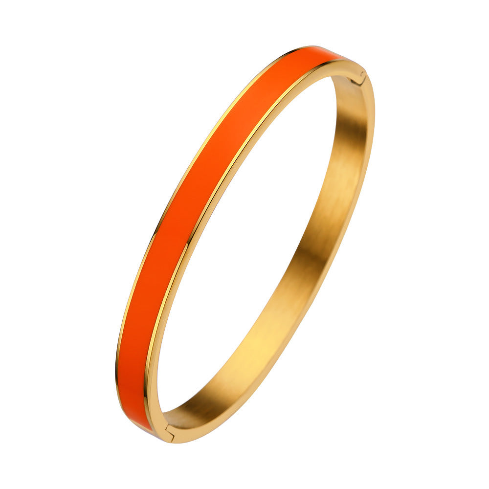 Multi Colors Enamel Gold Stainless Steel 6mm Width Women Jewelry Bangle Bracelet