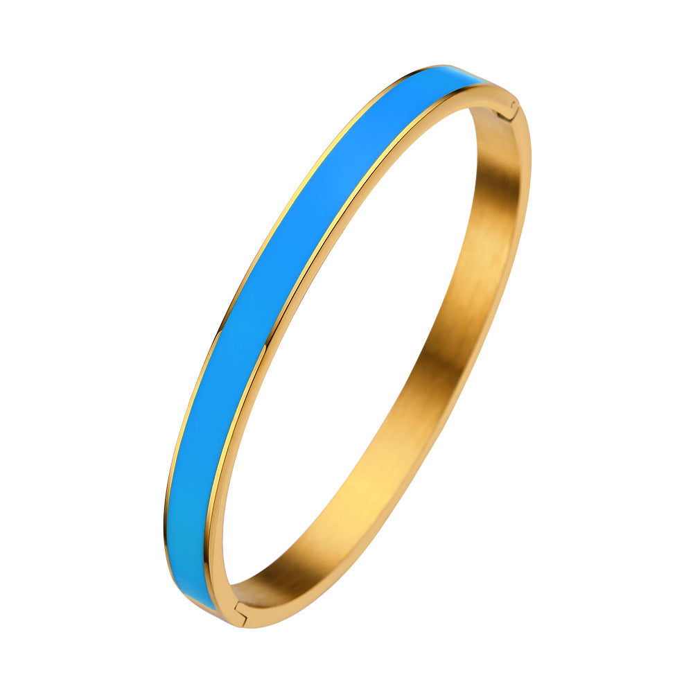 Multi Colors Enamel Gold Stainless Steel 6mm Width Women Jewelry Bangle Bracelet