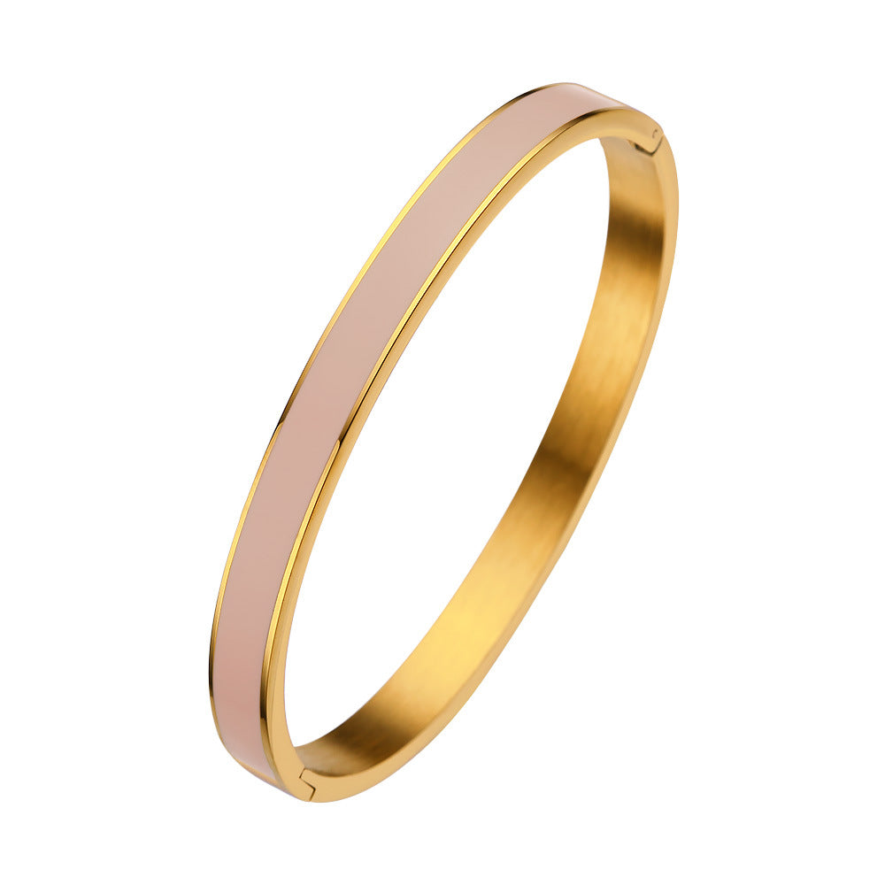 Multi Colors Enamel Gold Stainless Steel 6mm Width Women Jewelry Bangle Bracelet
