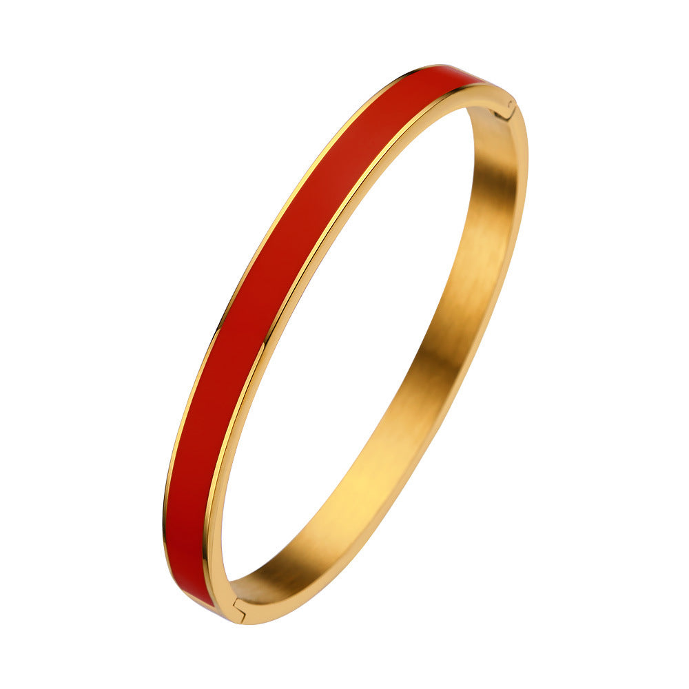 Multi Colors Enamel Gold Stainless Steel 6mm Width Women Jewelry Bangle Bracelet