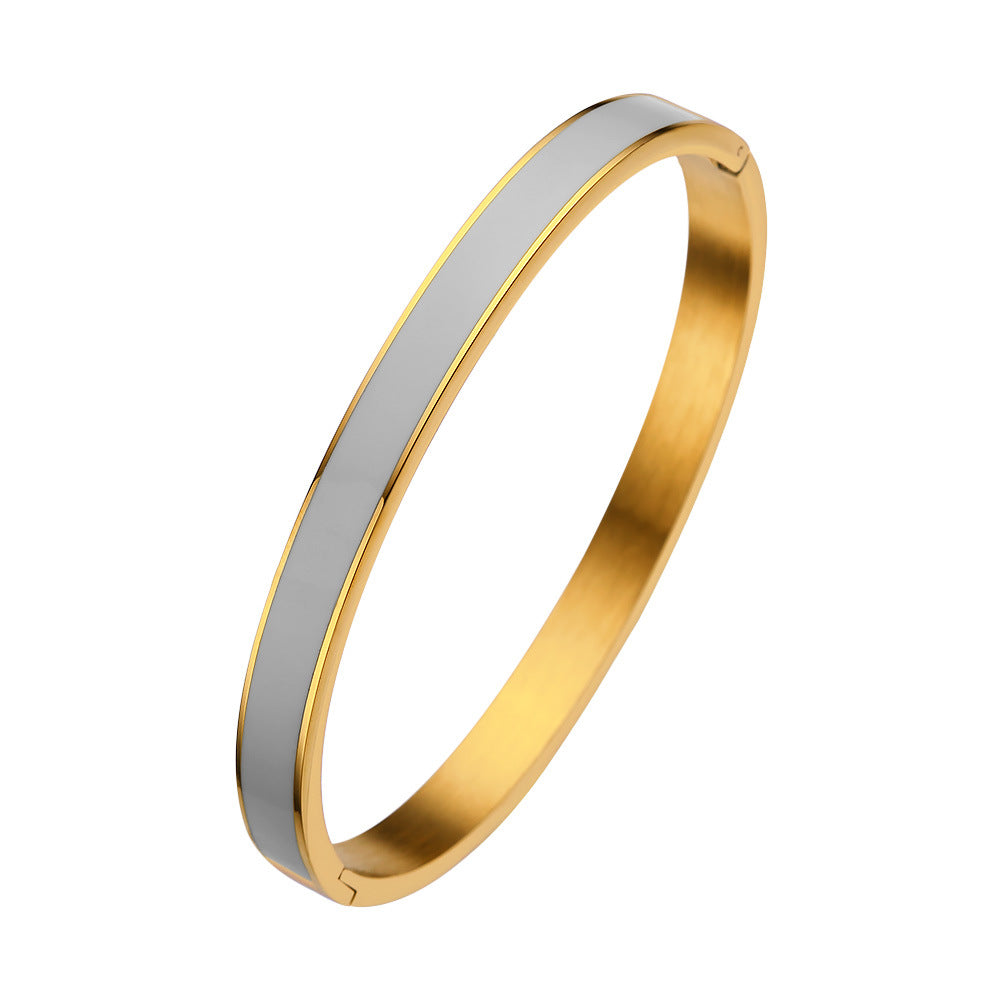 Multi Colors Enamel Gold Stainless Steel 6mm Width Women Jewelry Bangle Bracelet