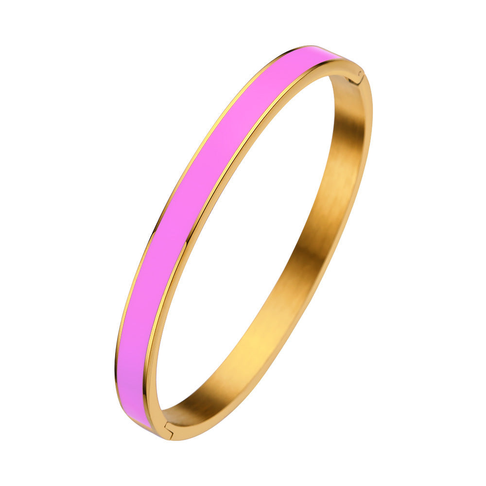 Multi Colors Enamel Gold Stainless Steel 6mm Width Women Jewelry Bangle Bracelet