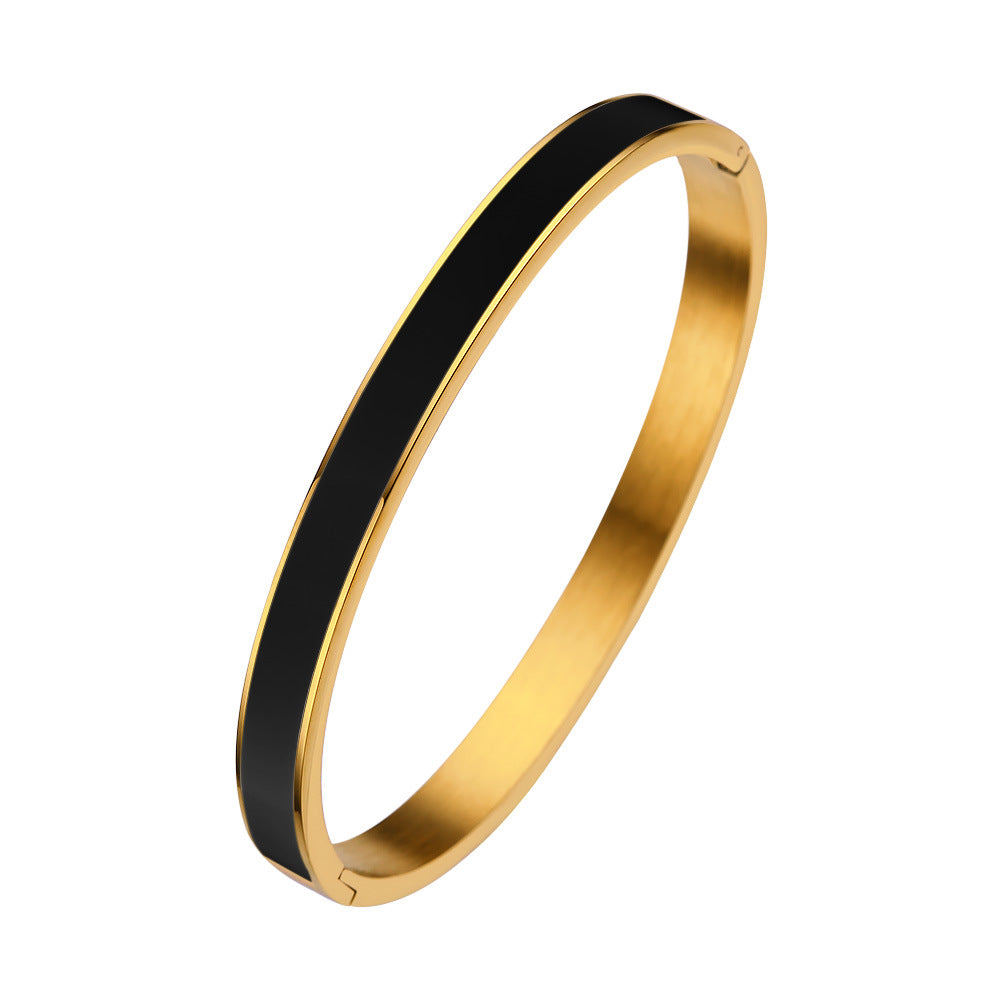 Multi Colors Enamel Gold Stainless Steel 6mm Width Women Jewelry Bangle Bracelet