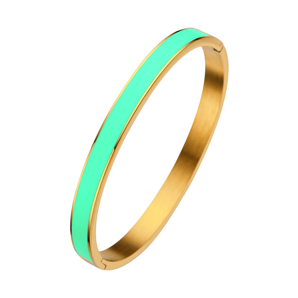Multi Colors Enamel Gold Stainless Steel 6mm Width Women Jewelry Bangle Bracelet