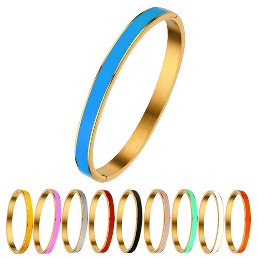 Multi Colors Enamel Gold Stainless Steel 6mm Width Women Jewelry Bangle Bracelet