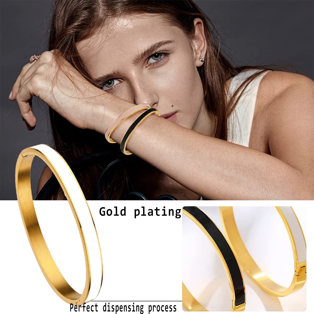 Multi Colors Enamel Gold Stainless Steel 6mm Width Women Jewelry Bangle Bracelet