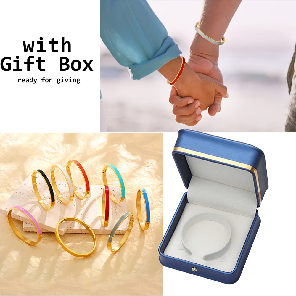 Multi Colors Enamel Gold Stainless Steel 6mm Width Women Jewelry Bangle Bracelet