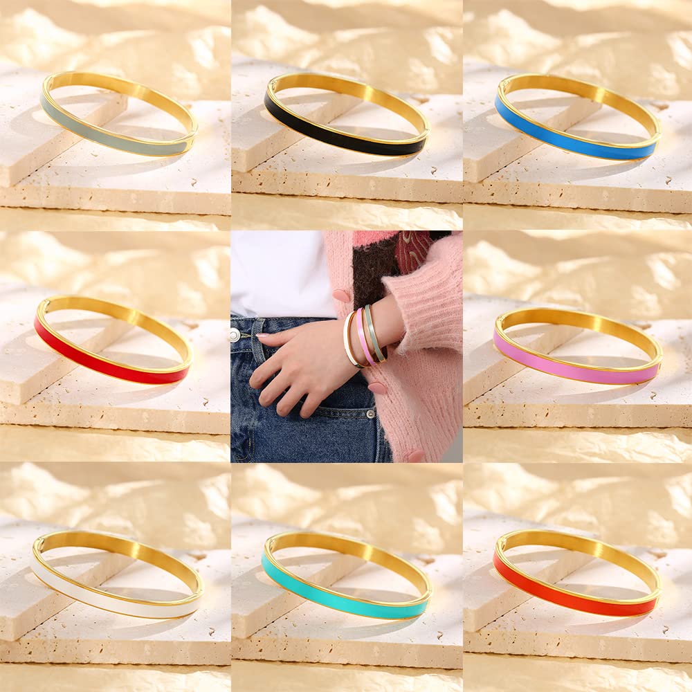 Multi Colors Enamel Gold Stainless Steel 6mm Width Women Jewelry Bangle Bracelet