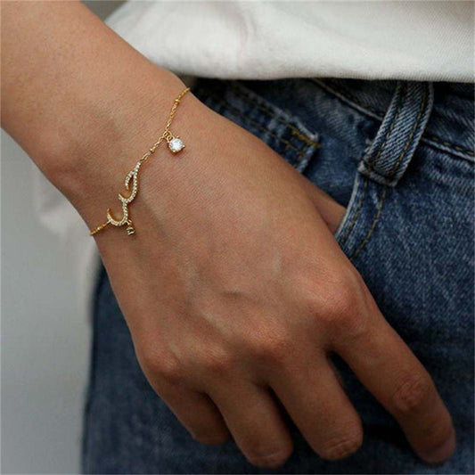 Dainty Gift Stacking Thin 925 Sterling Silver Arabic Love Gold Chain Bracelet