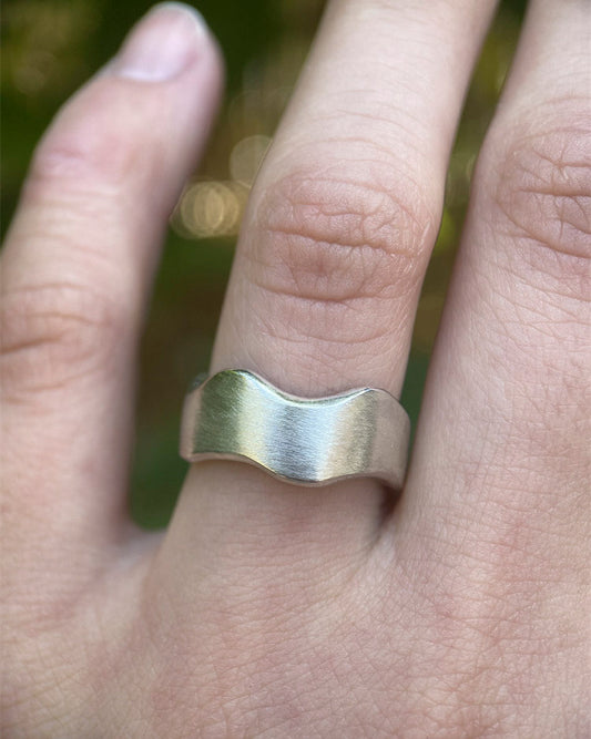 Multiple Sizes Geometric 925 Sterling Silver Wide Matte Wave Band Ring