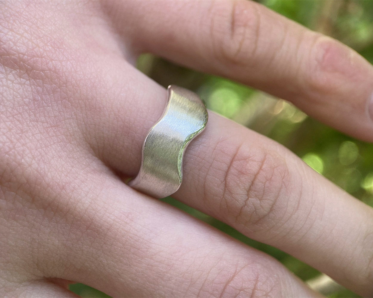 Multiple Sizes Geometric 925 Sterling Silver Wide Matte Wave Band Ring