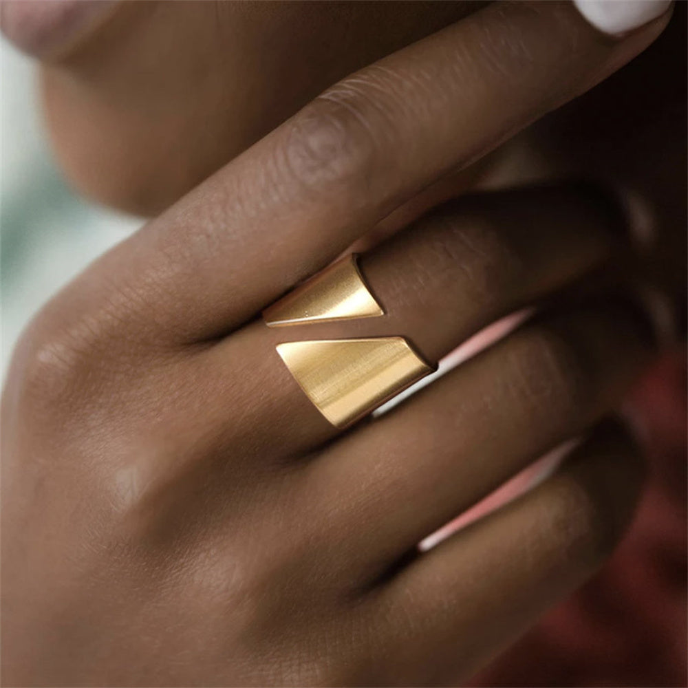 Chunky 316L Stainless Steel Thick Gold Plated Adjustable Band Ring