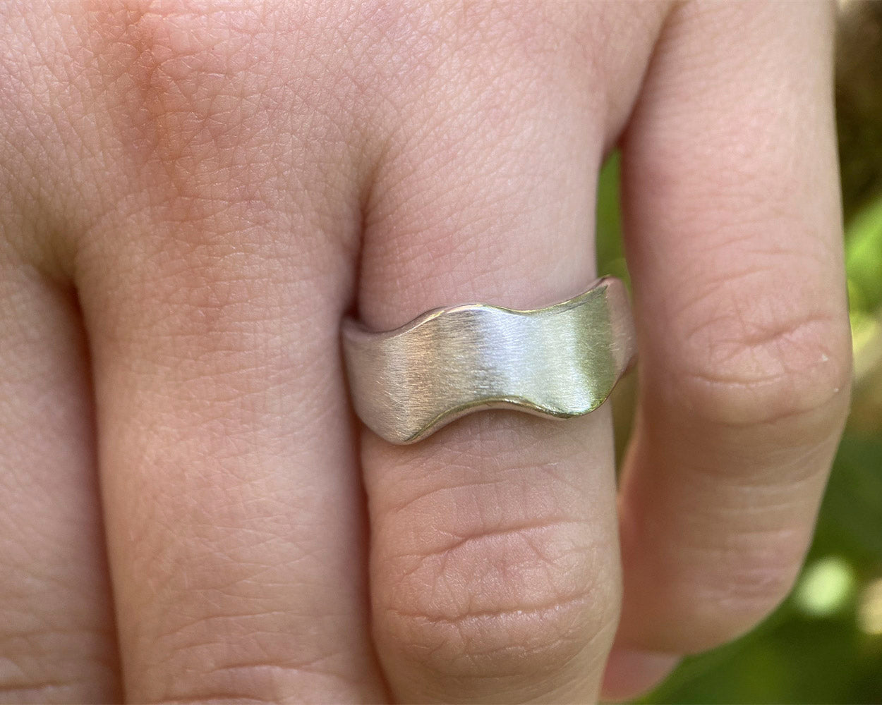Multiple Sizes Geometric 925 Sterling Silver Wide Matte Wave Band Ring