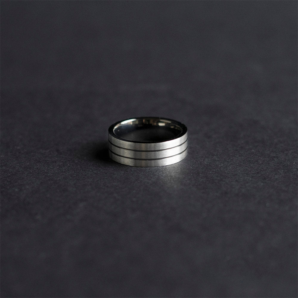 Multi Sizes Mens Brushed Stainless Steel Stripes Engraving Plain Band Ring