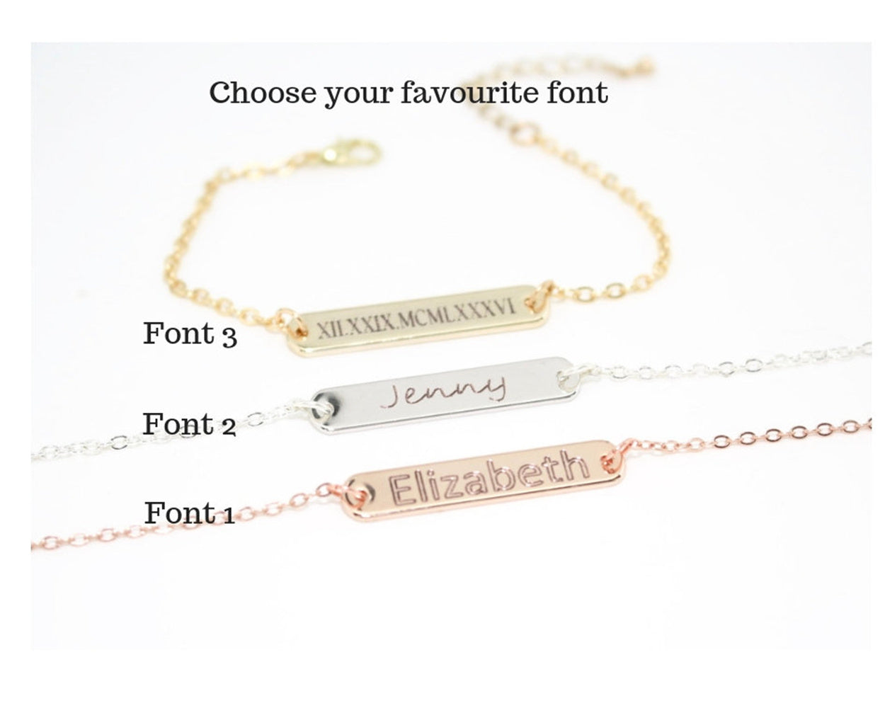 Personalised Women Gift Stainless Steel Customized Font Letters Engraved Bar Bracelet