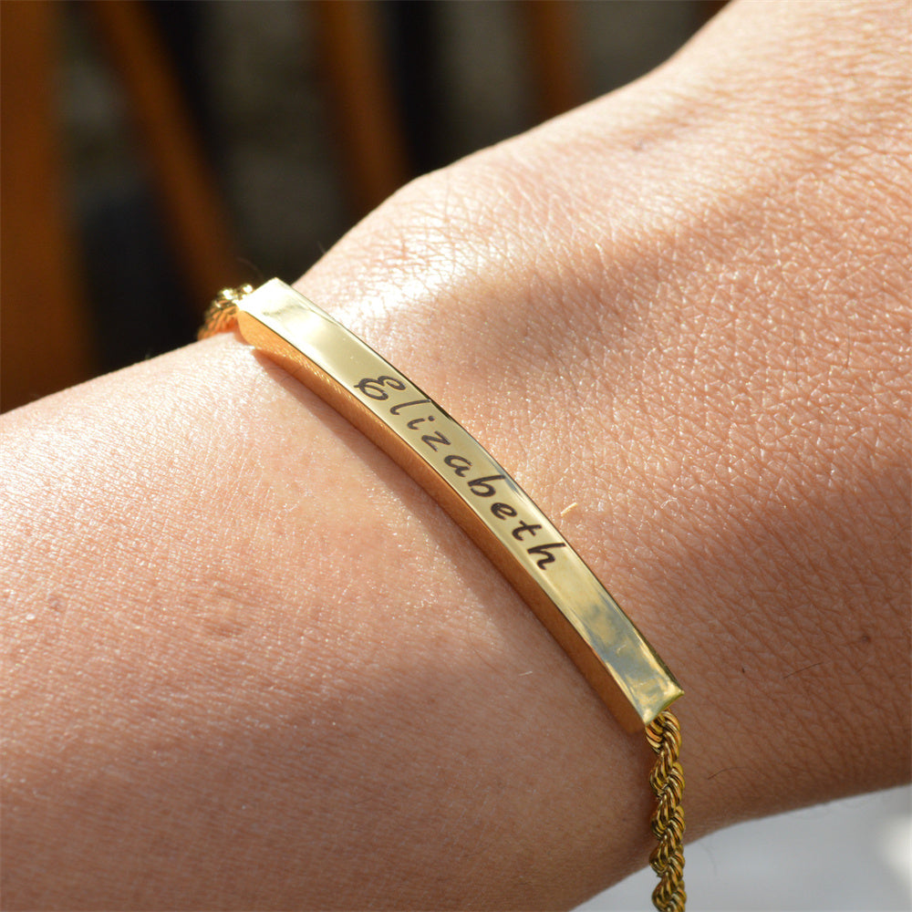 Personalized Name Engraved 316L Steel Jewelry Gold Bar Bracelet For Women