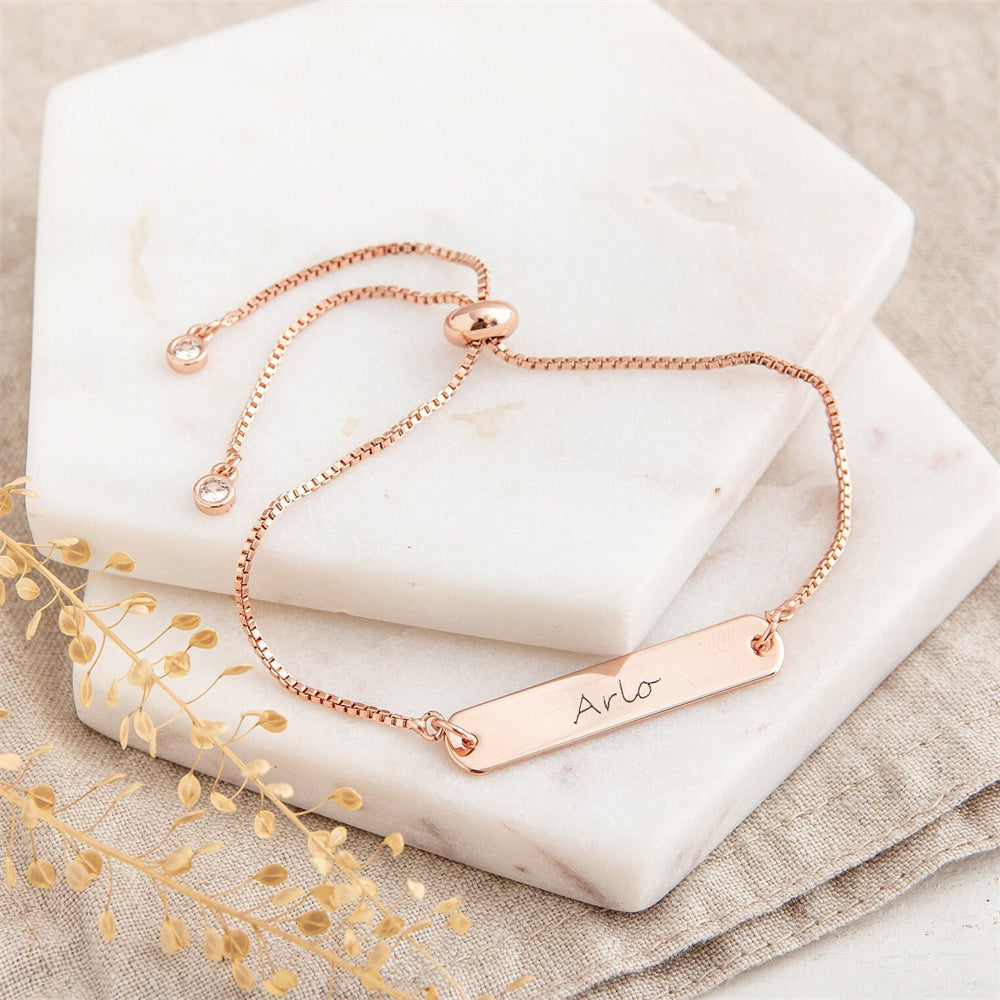 Personalised Women Gift Stainless Steel Customized Font Letters Engraved Bar Bracelet