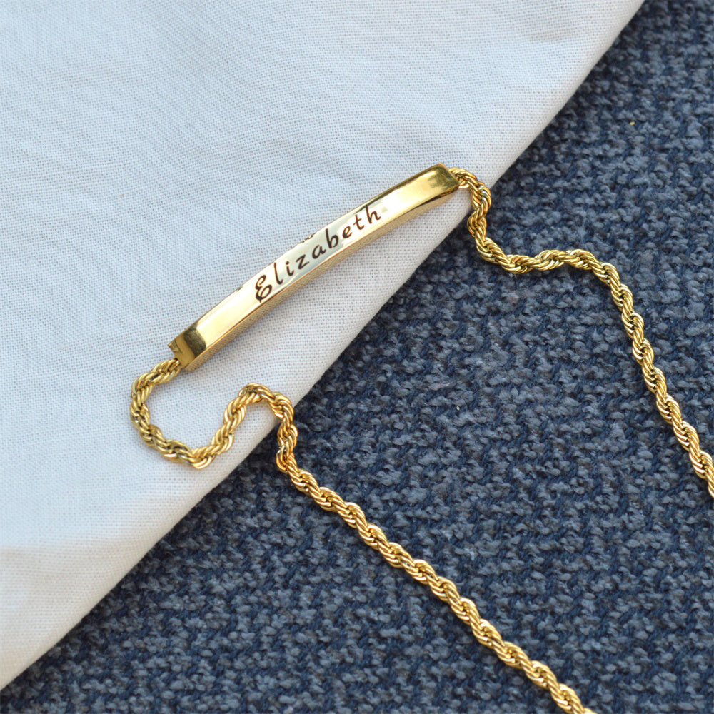 Personalized Name Engraved 316L Steel Jewelry Gold Bar Bracelet For Women