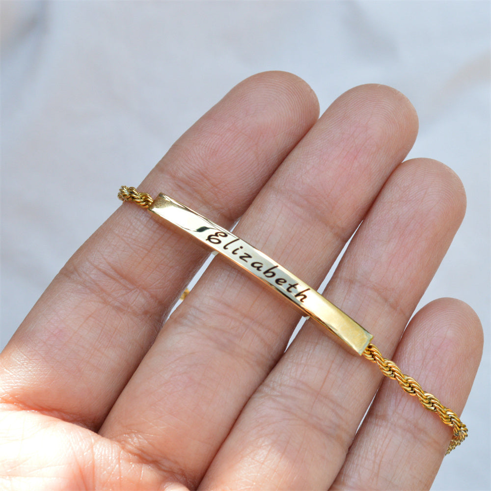 Personalized Name Engraved 316L Steel Jewelry Gold Bar Bracelet For Women