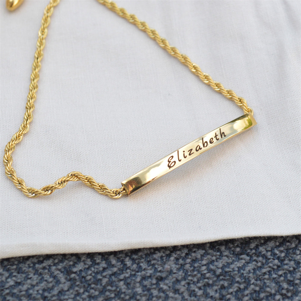 Personalized Name Engraved 316L Steel Jewelry Gold Bar Bracelet For Women