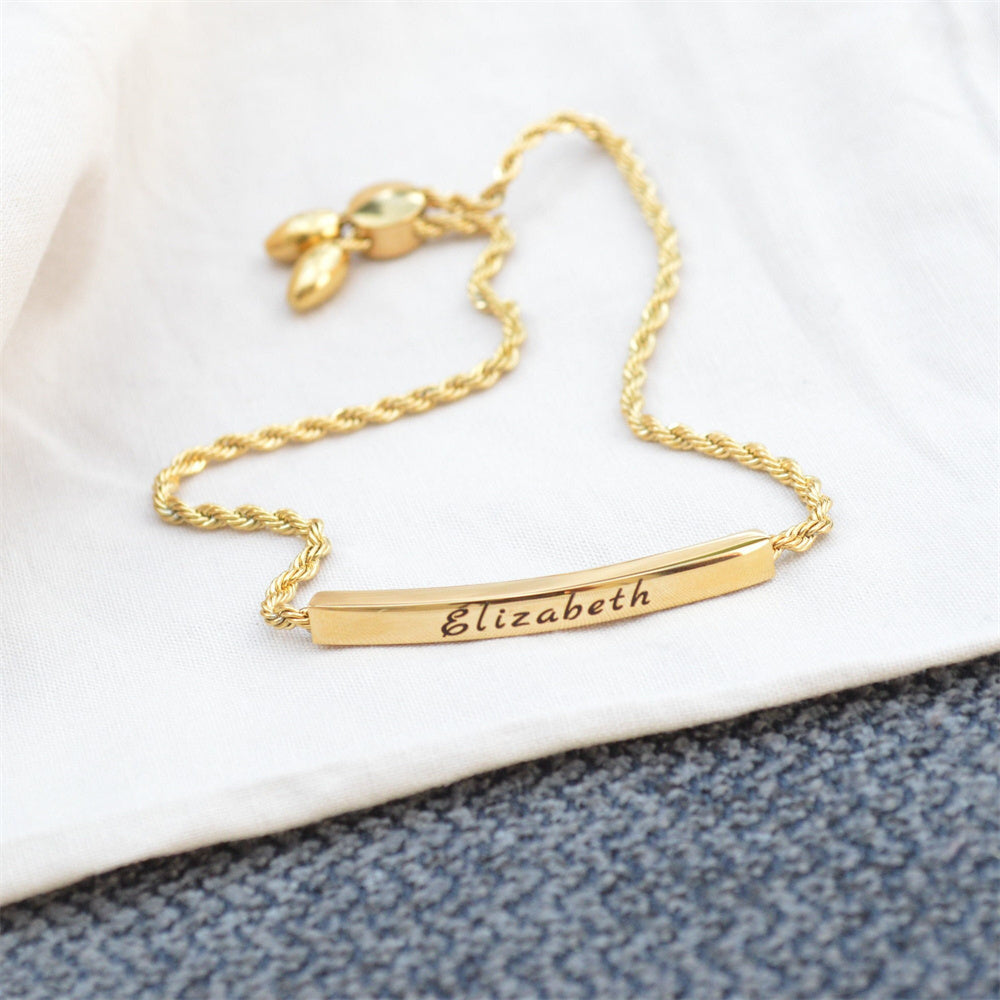 Personalized Name Engraved 316L Steel Jewelry Gold Bar Bracelet For Women