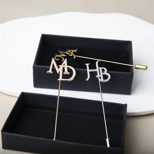 Personalized Unisex Stainless Steel Initials Letters Pin Brooch For Business Event