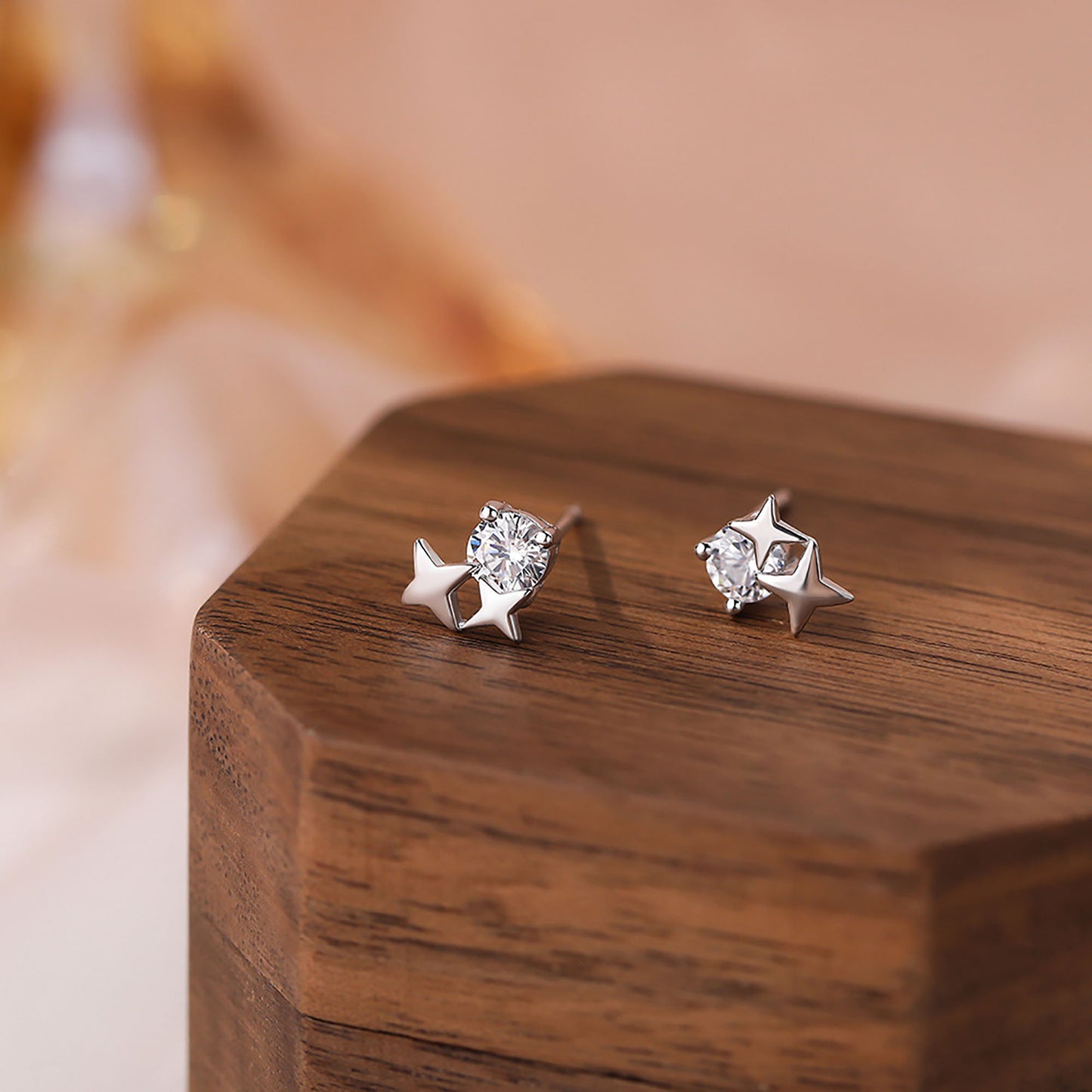Daily Wear Four Pointed Star Zircon Hypoallergenic Sterling Silver Stud Earrings