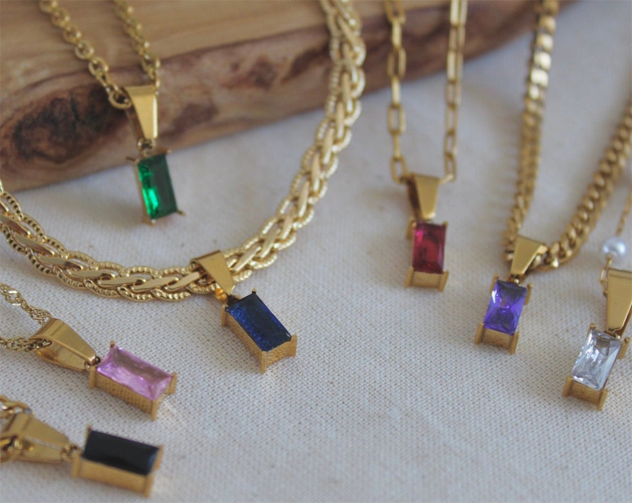 18K Gold Plated Waterproof Stainless Steel Zircon Gemstone Charm Necklace