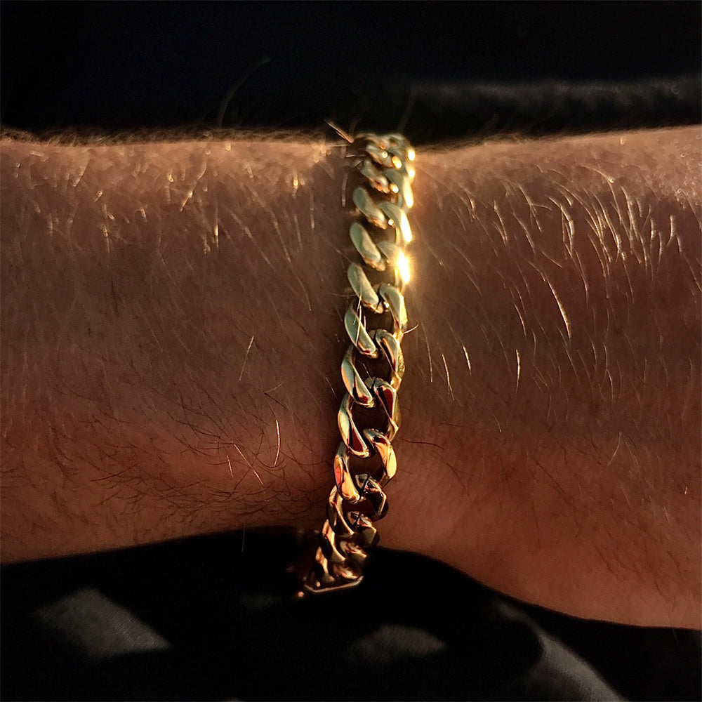 Different Width 316L Steel 18k Gold Plated Cuba Mens Bracelet Chain