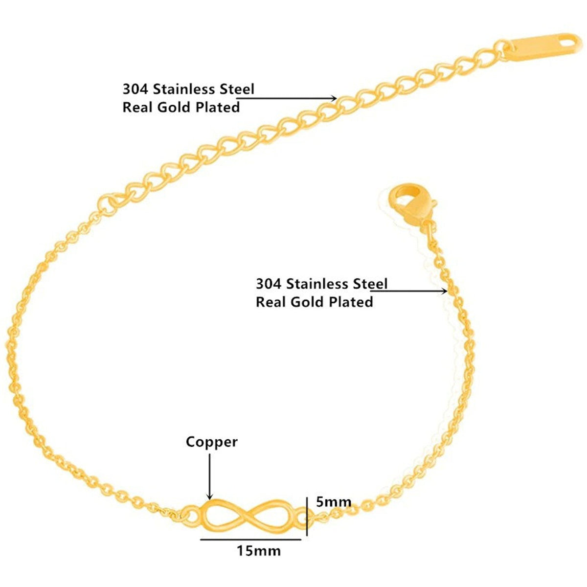 Minimalist Infinity Femme Jewelry Gold Plated Stainless Steel Chain Bracelet