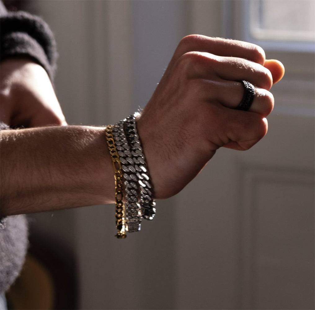 Different Width 316L Steel 18k Gold Plated Cuba Mens Bracelet Chain