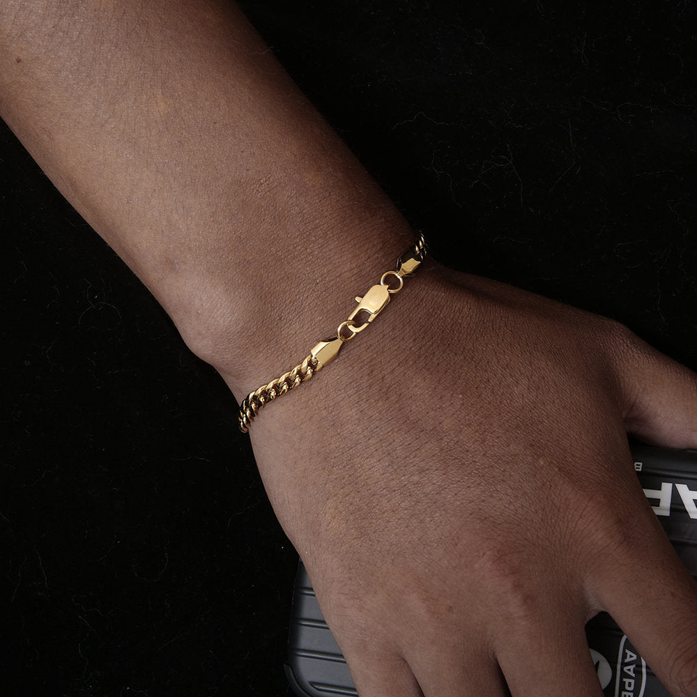 Different Width 316L Steel 18k Gold Plated Cuba Mens Bracelet Chain