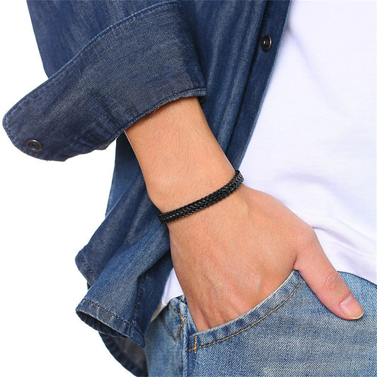 Fashion Geometric Black Plated High Polished Stainless Steel Bracelets For Men
