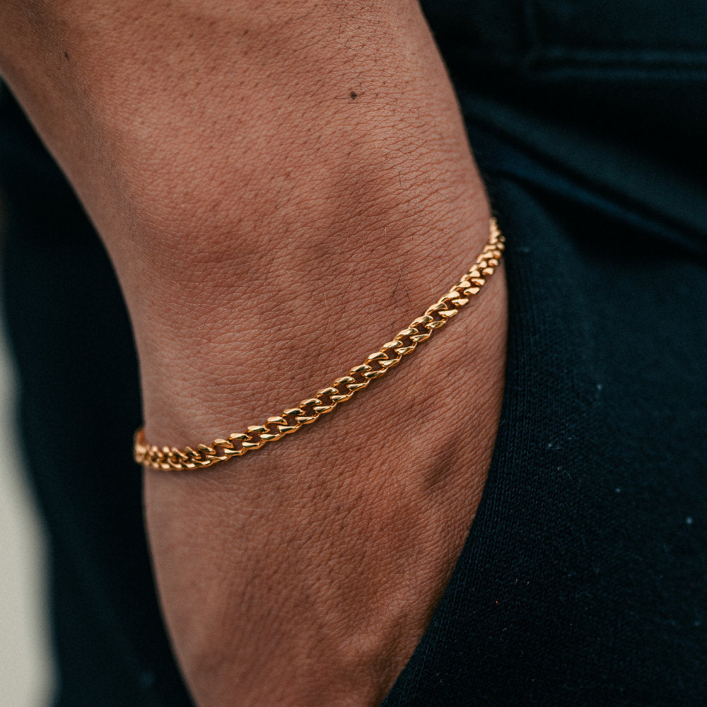 Different Width 316L Steel 18k Gold Plated Cuba Mens Bracelet Chain